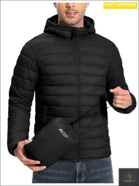 Men's Lightweight Packable Puffer Jacket Hooded Insulated Nylon Winter Coat